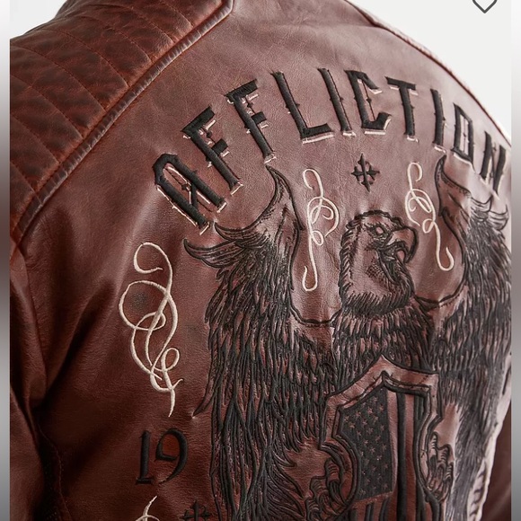 Affliction Code of Honor Jacket NWT Vegan Leather Embroidered Back Zip Up - Picture 10 of 15